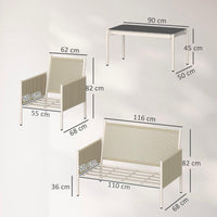 Polyrattan Gartenmöbel Set 4-teilig  Sofa, Sessel & Couchtisch