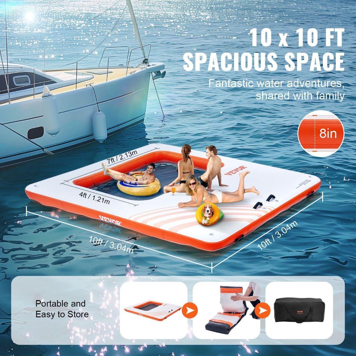 Aufblasbares Schwimmdock mit Trampolin-Netzpool 3,04×3,04m