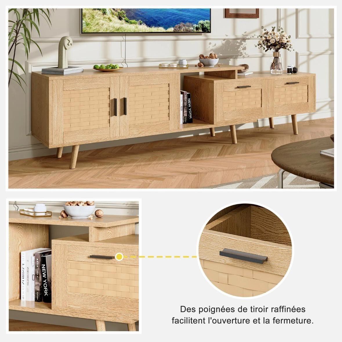 TV-Schrank mit Bambusgeflecht Längenverstellbar 169cm