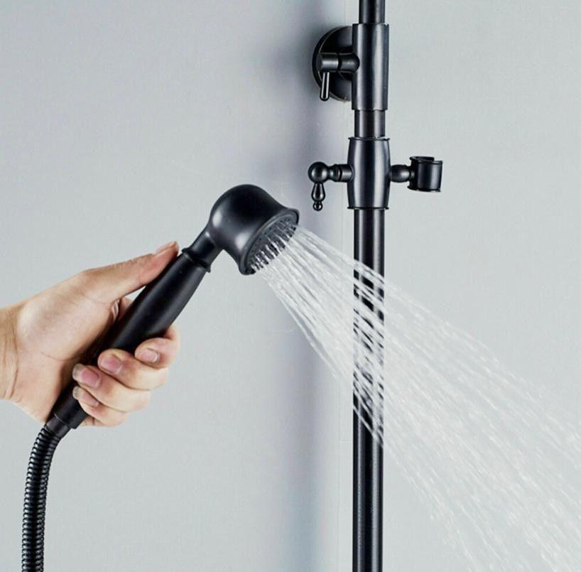 Duschsystem Retro Schwarz Regendusche Set mit Handbrause Wandmontage