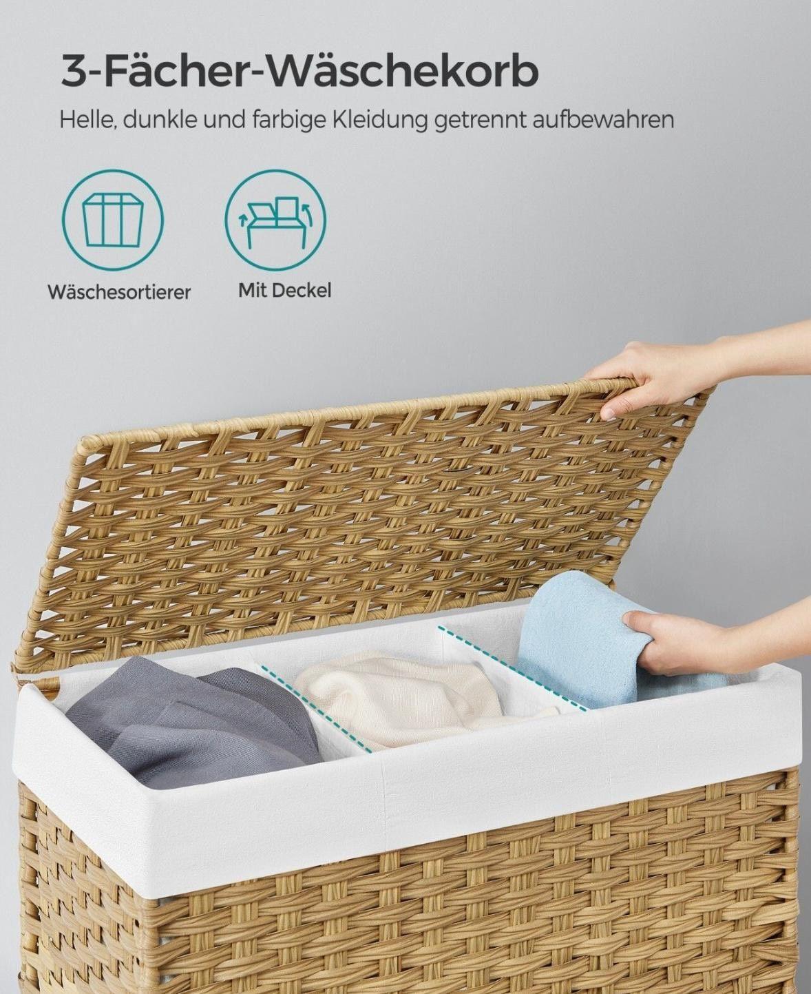 Wäschekorb mit Deckel Geflochtenes Design mit Stoffeinsatz