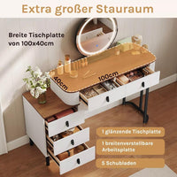 Schminktisch mit LED-Spiegel & 5 Schubladen