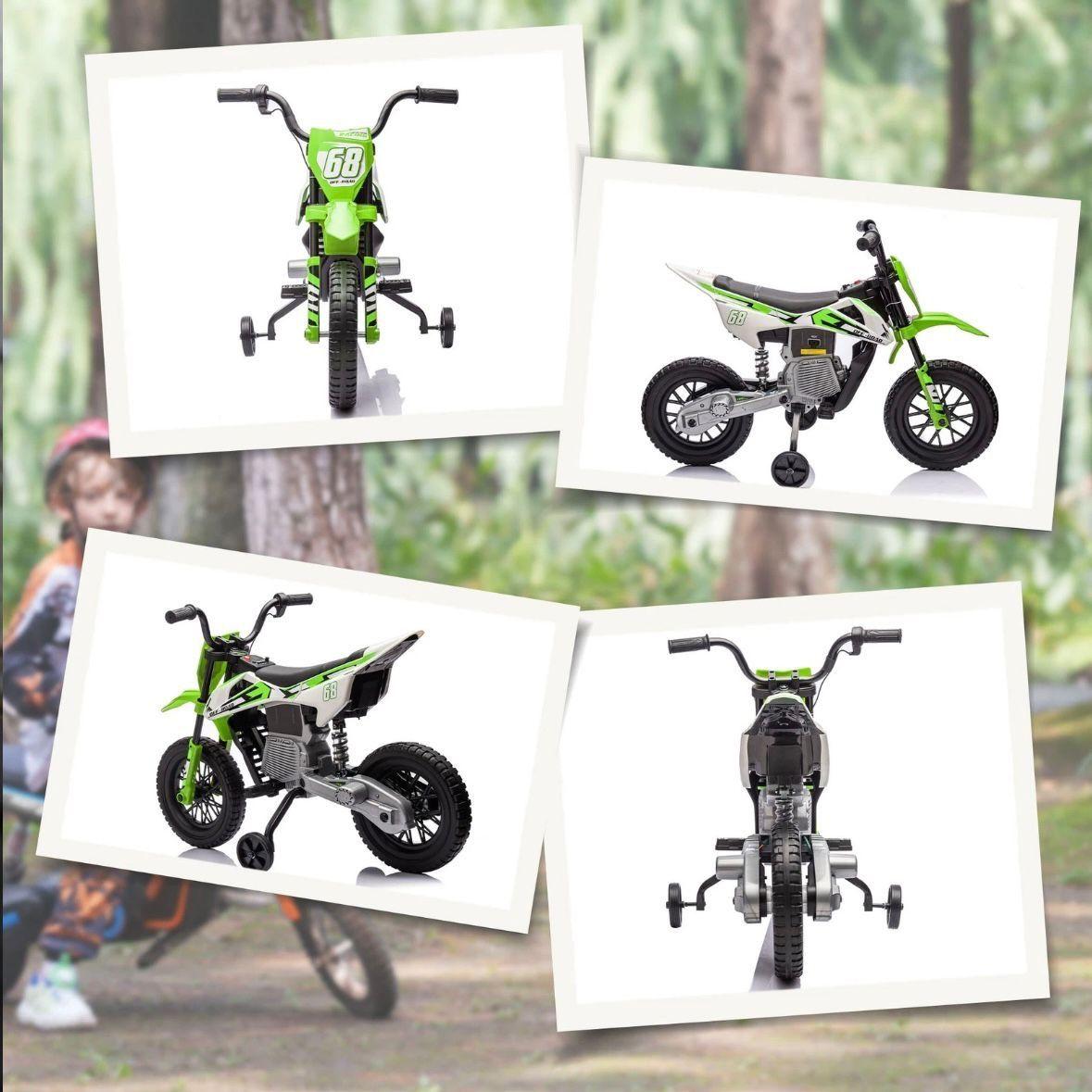 Kinder Elektromotorrad 12V Motocross mit Trainingsrädern & Musik
