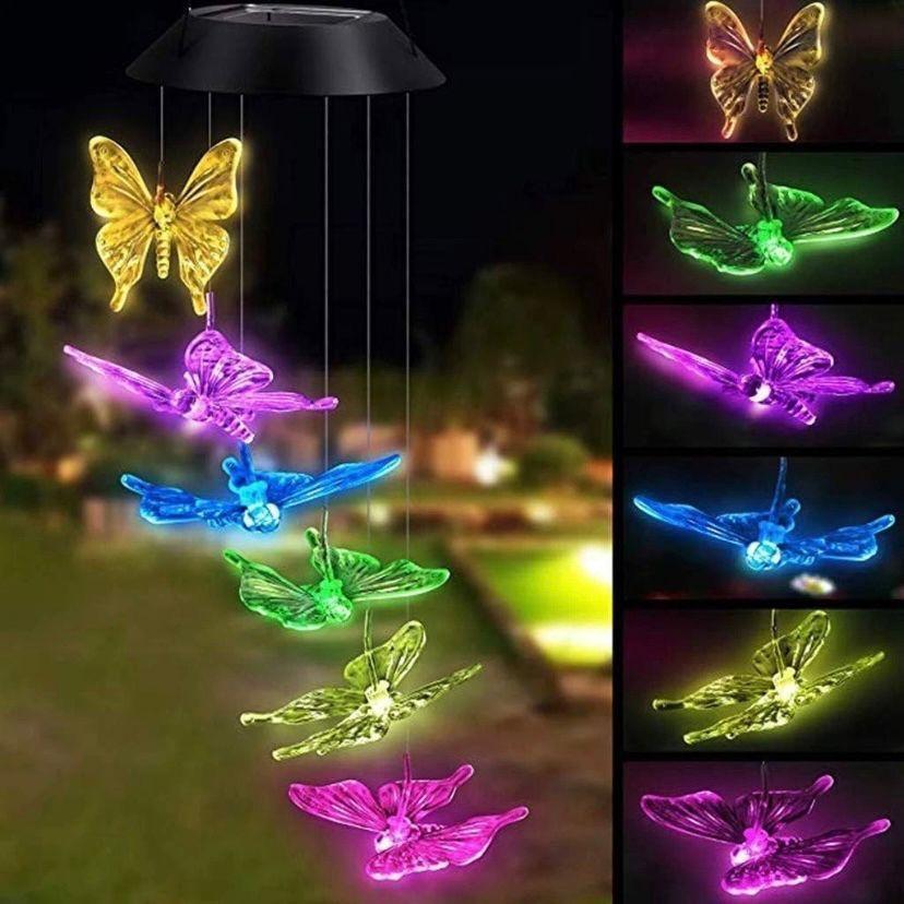 Solar Windspiel Schmetterlinge LED Gartendeko Balkon