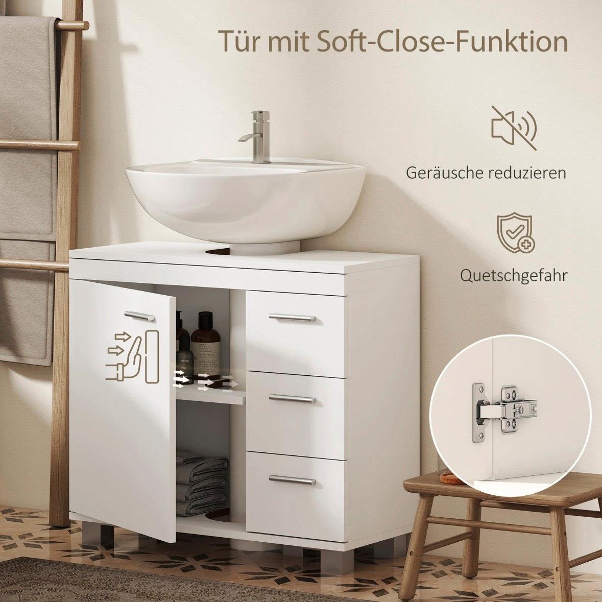 Waschbeckenunterschrank U-Ausschnitt Badschrank mit Schubladen & Soft-Close