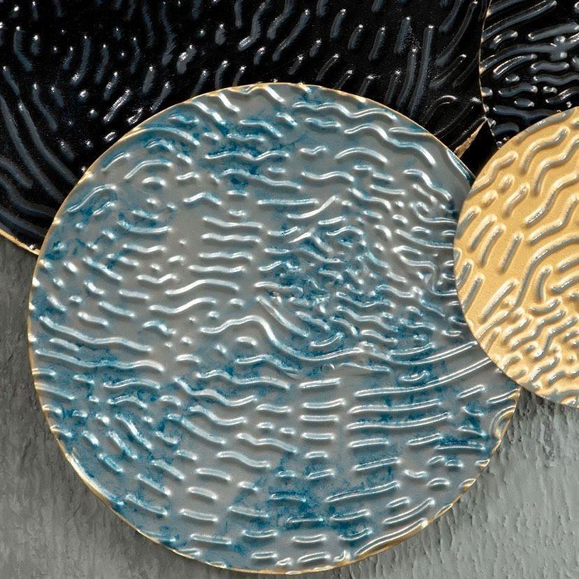 Metall Wandbild Kreise Blau Gold Schwarz 3D Kunst