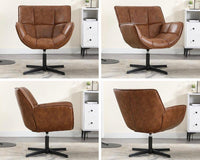 Loungesessel Vintage Braun Kunstleder Drehbar Metallgestell