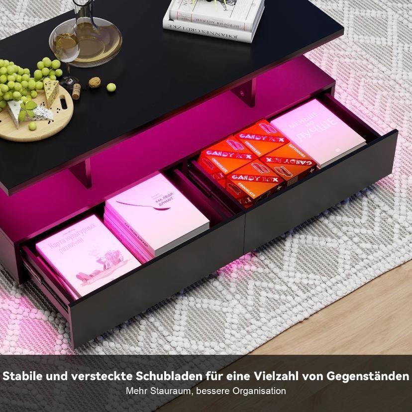 LED Couchtisch Schwarz Wohnzimmertisch mit Schubladen