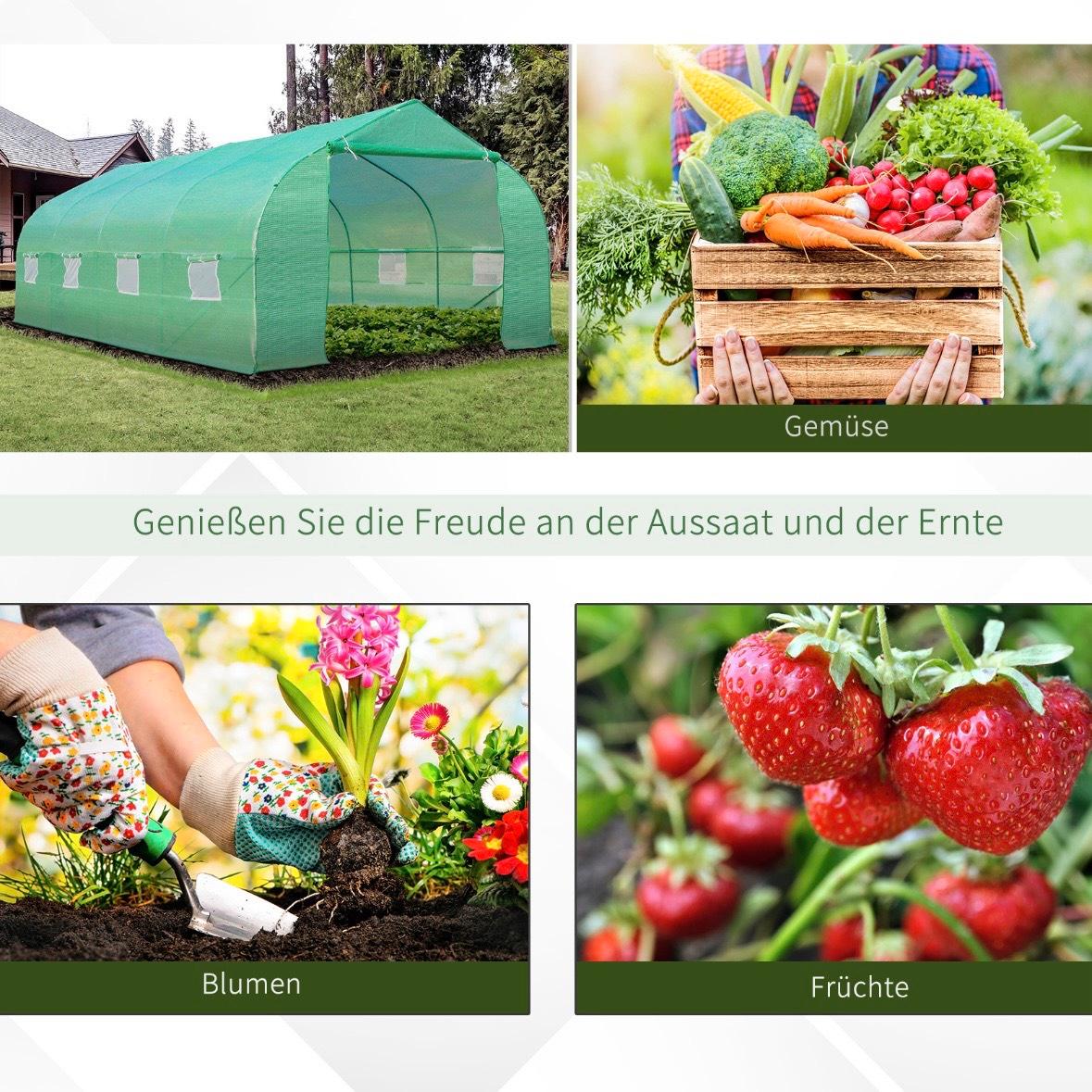 Foliengewächshaus 5,95x3m begehbar Garten Gewächshaus Stahlrahmen PE Folie