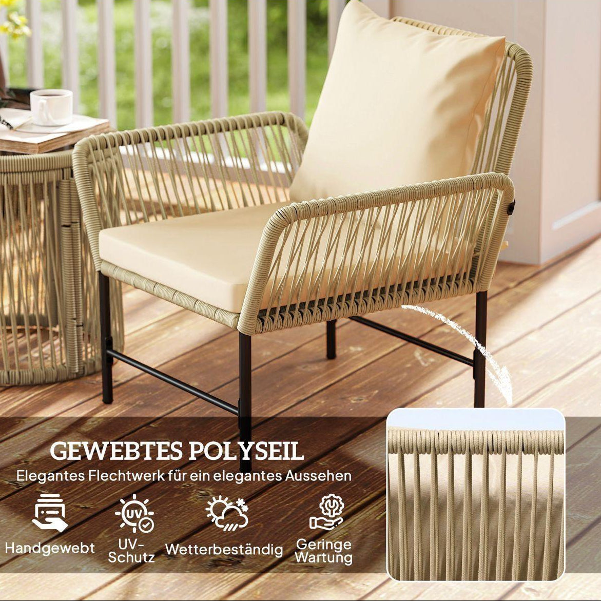 Gartenmöbel Set 3-tlg Balkon Sitzgruppe Rattan