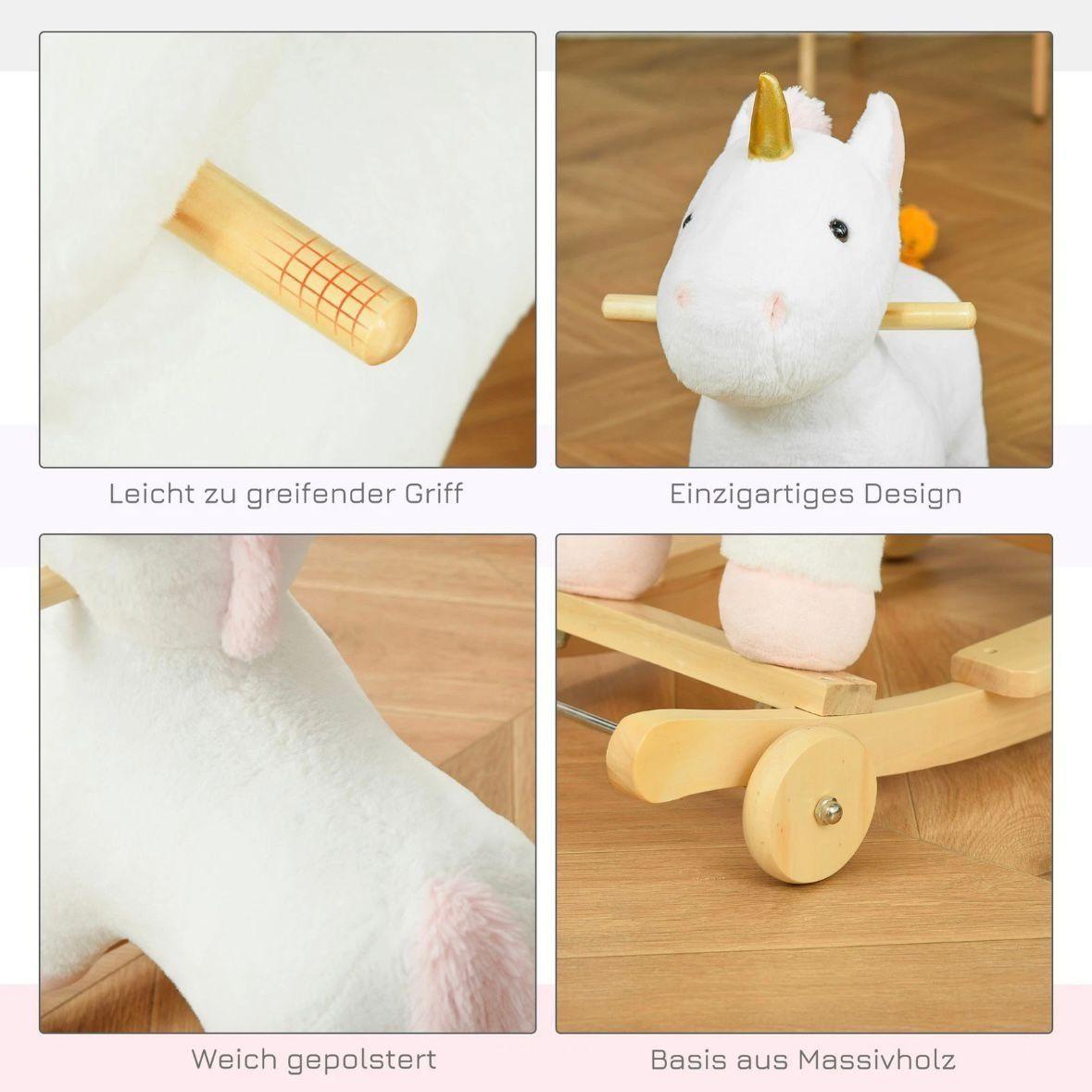Schaukelpferd Einhorn 2in1 Plüsch mit Rollen & Sound