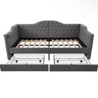 Kinder-Polsterbett 90x200cm mit Stauraum & USB Tagesbett Grau