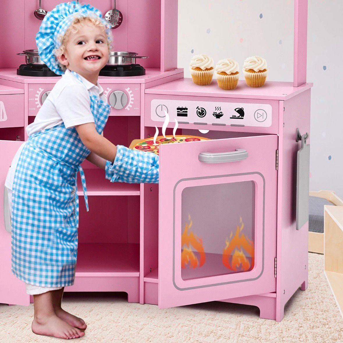 Kinder-Holzküche im Eck-Design mit Zubehör – Realistisches Spielküchen-Set