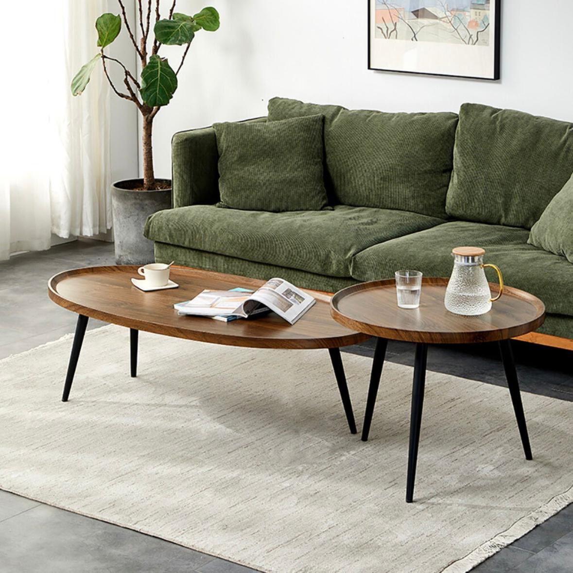 2er Set Couchtisch Massivholz Vintage – Sofatisch & Beistelltisch