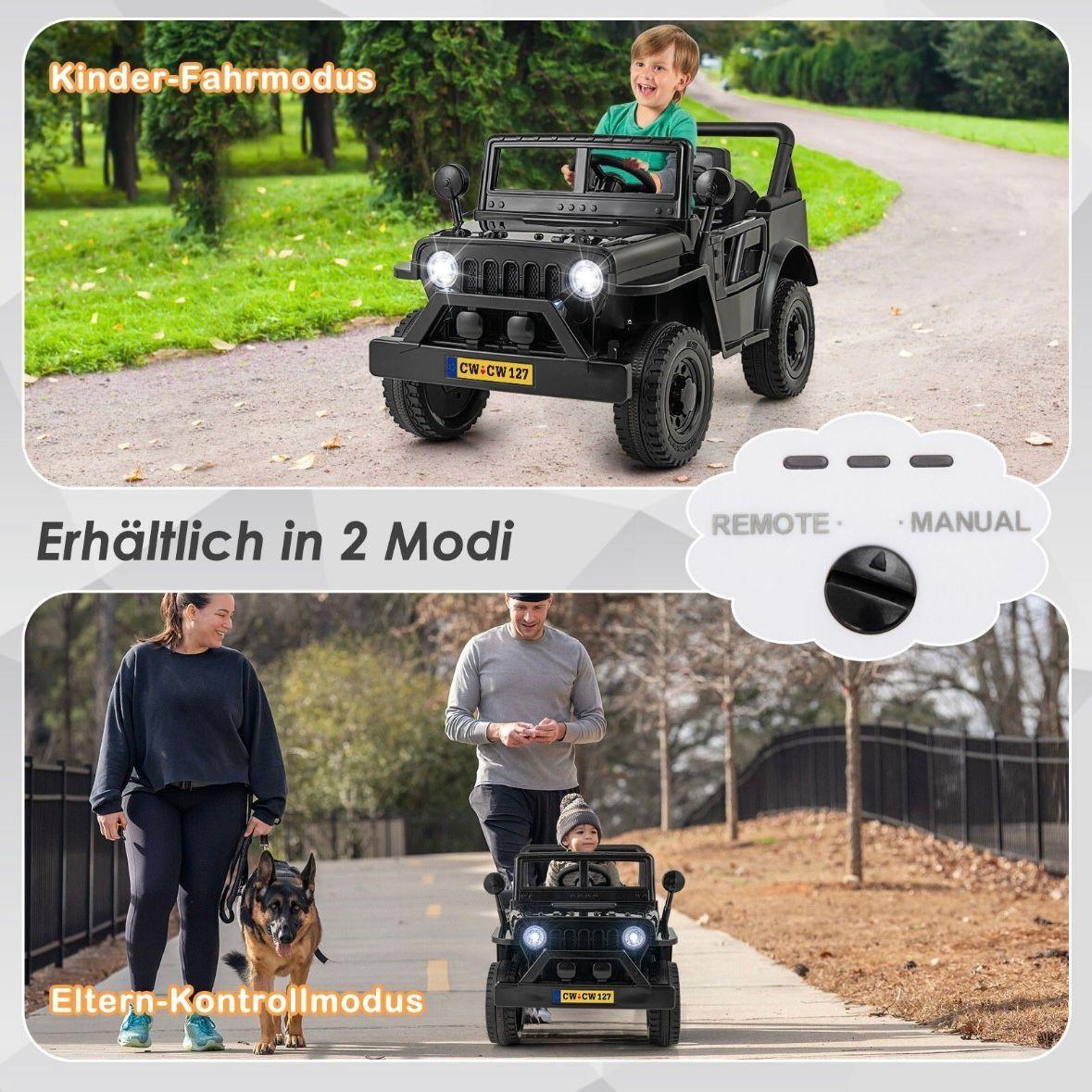Elektrisches Kinderauto 12 V mit Fernbedienung & LED – Schwarz