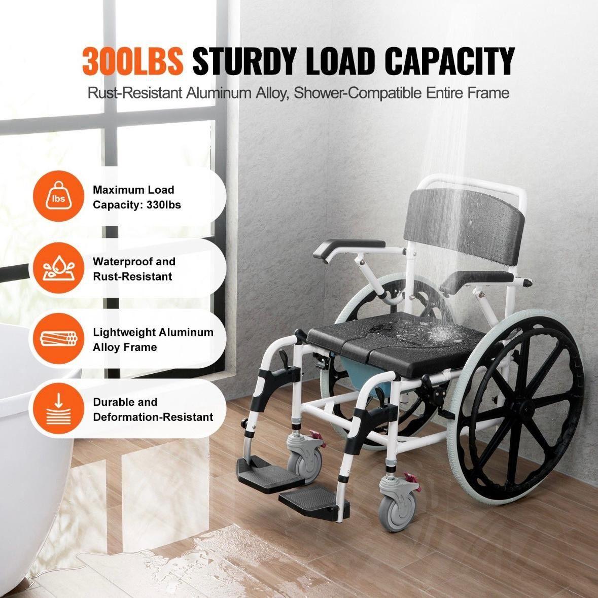 Toiletten- & Duschrollstuhl mit PU-Sitz und Aluminiumrahmen