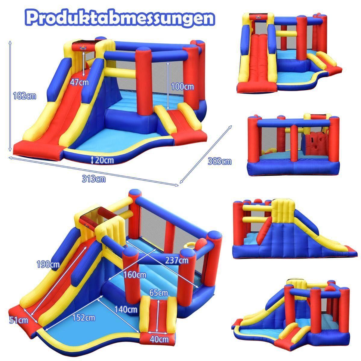 Aufblasbare Hüpfburg mit Rutsche & Kletterwand – Kinder Spielburg Garten 383 cm