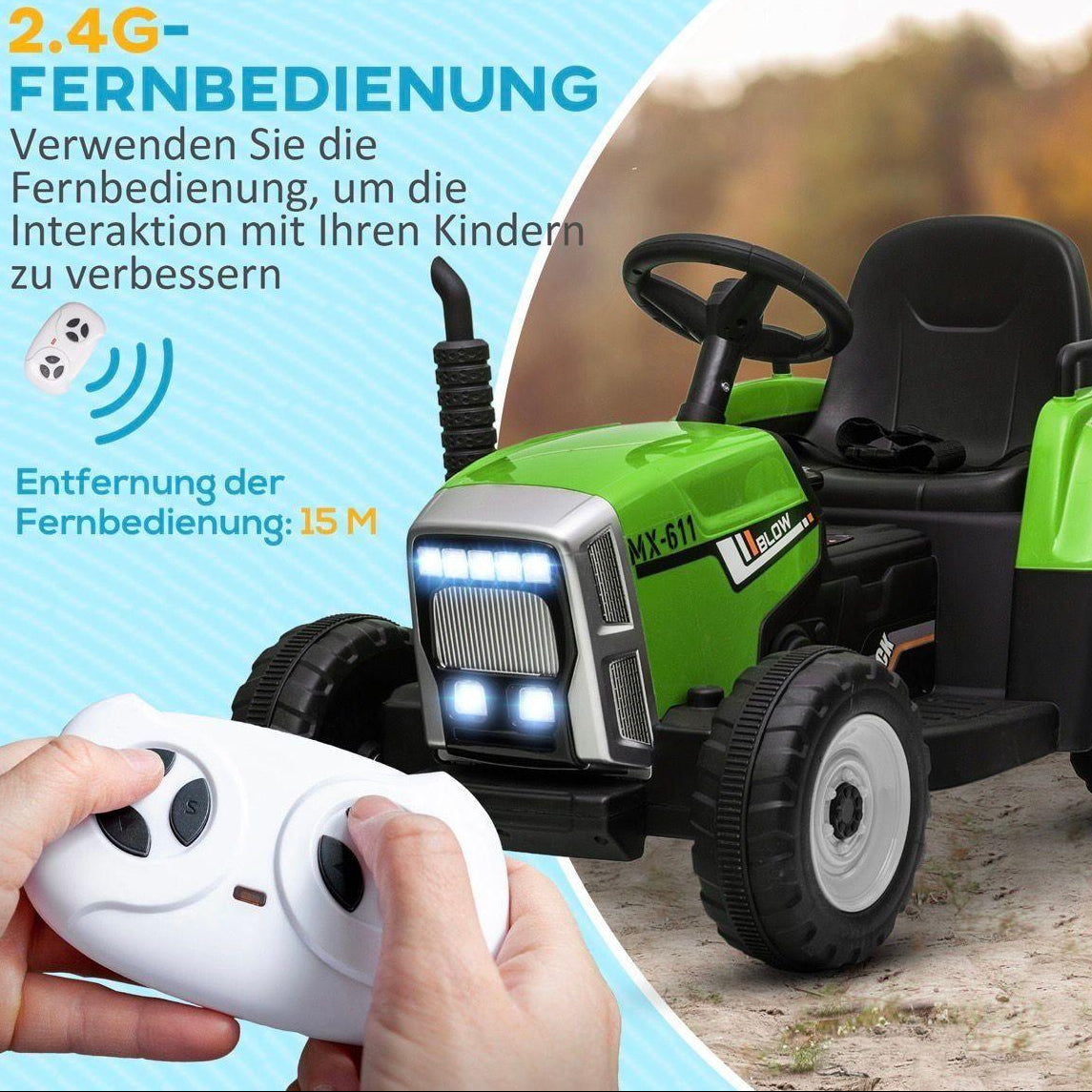 Elektrischer Kindertraktor mit Anhänger 12V mit Fernbedienung