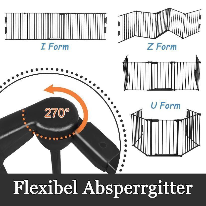 5tlg Kaminschutzgitter mit Tür Sicherheitsgitter Kamin Ofenschutz