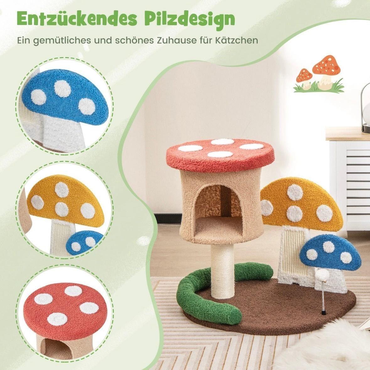 Kompakter Kratzbaum im Pilzdesign mit Höhle & Sisal-Kratzfläche