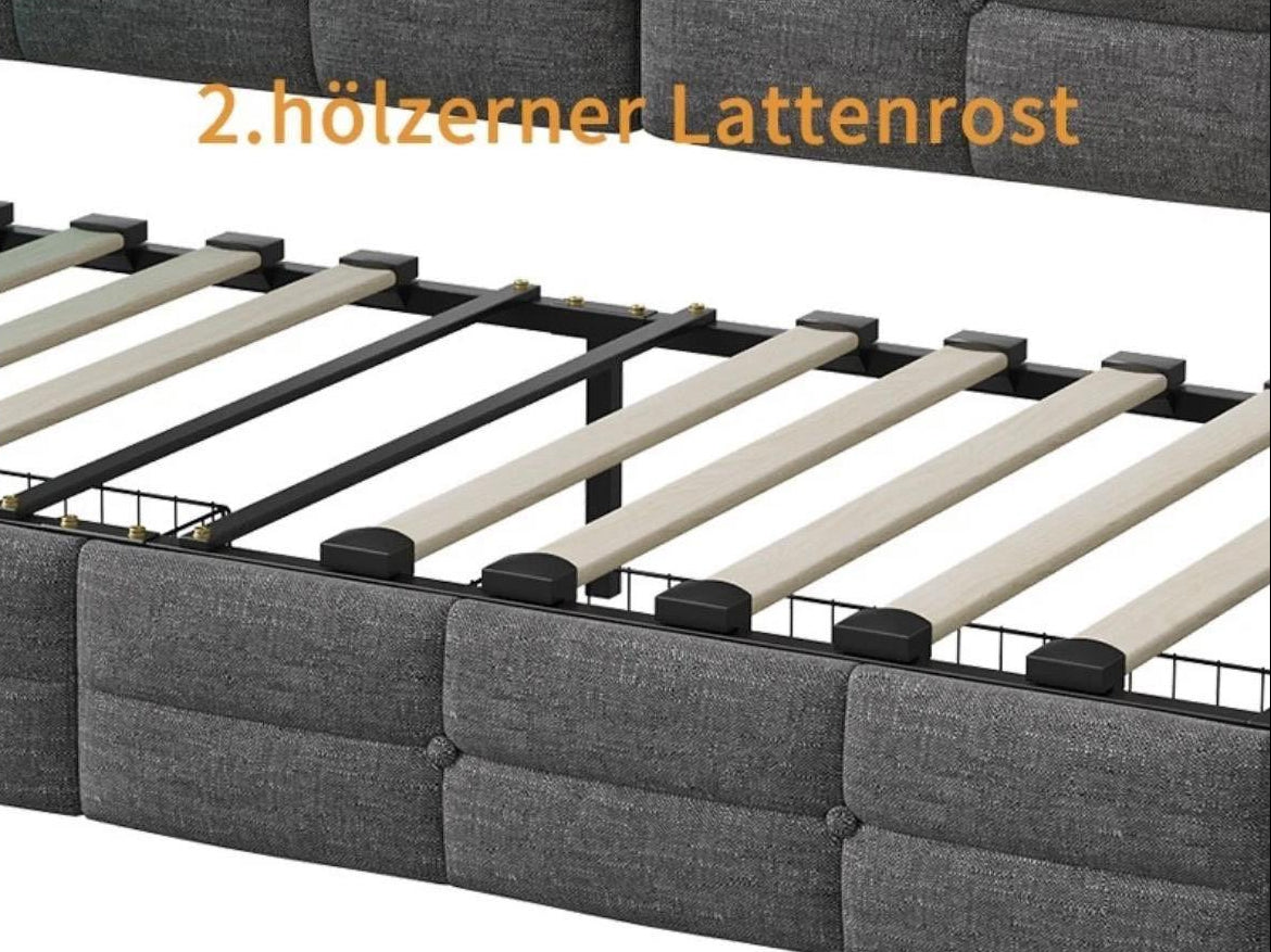 Polsterbett Grau mit LED USB & Schubladen 90x200cm