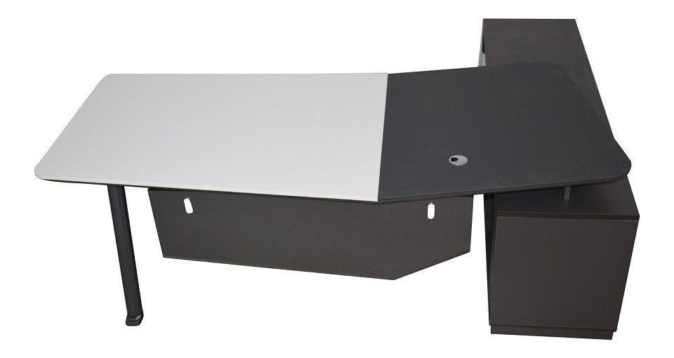 Chef-Schreibtisch 220×180cm Managerschreibtisch Weiß Anthrazit mit Kunstleder