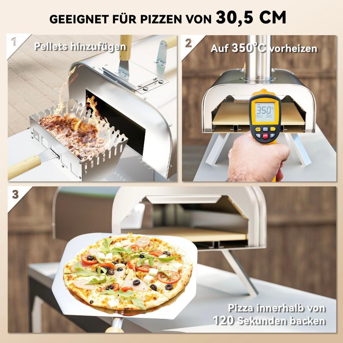 Outdoor Pizzaofen Holzpellet Edelstahl mit Pizzastein & Schaufel