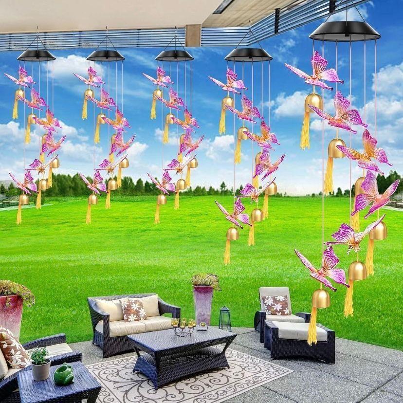 Solar Windspiel Schmetterlinge LED Garten Windspiel mit Glöckchen