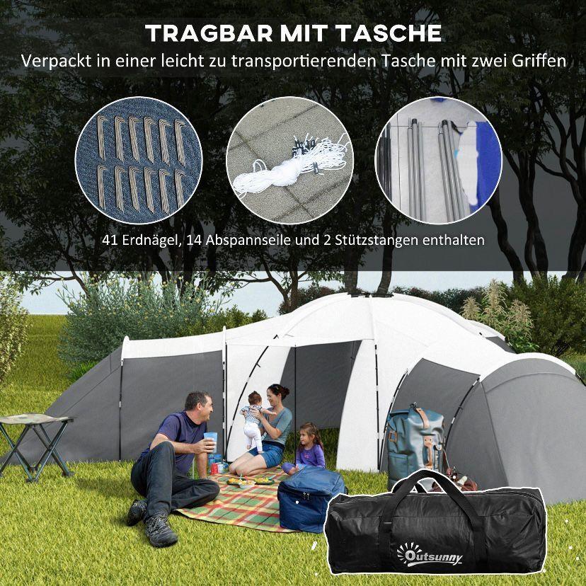 Tunnelzelt für 6–9 Personen mit 3 Schlafkabinen