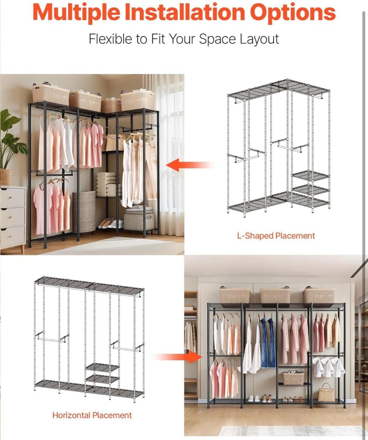 Offener Kleiderschrank XXL mit 10 Regalen & 4 Kleiderstangen extrem belastbar