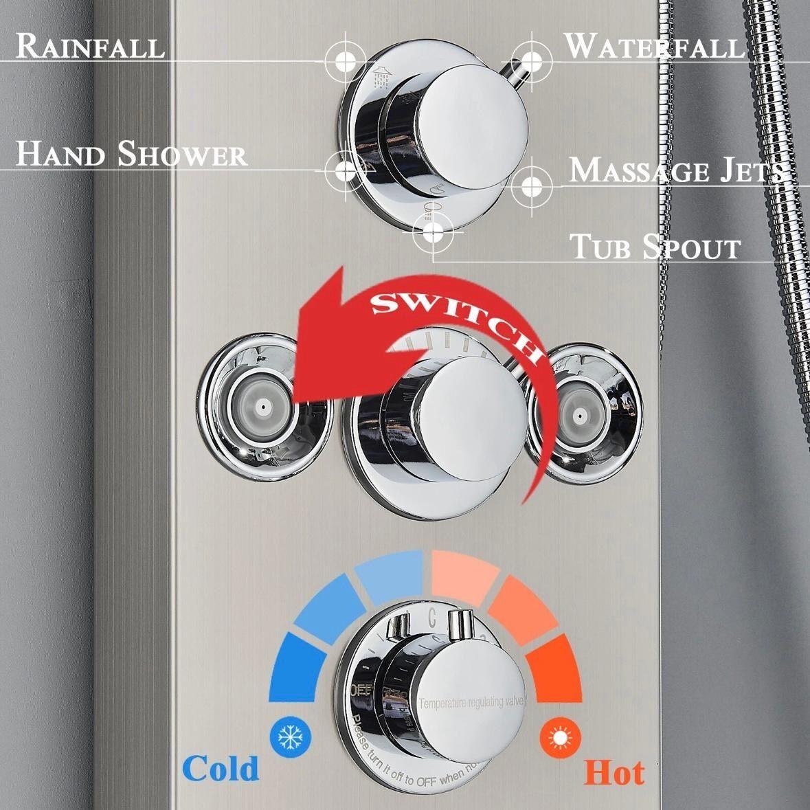 Duschpaneel Edelstahl Duschsäule mit Regendusche Wasserfall Massage Handbrause