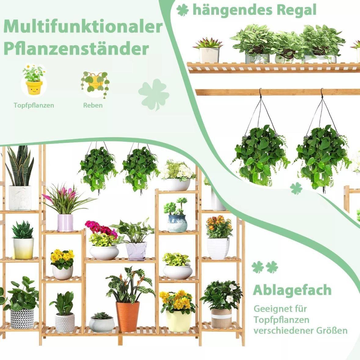 Pflanzenständer Bambus 9 Ebenen Hängeregal Pflanzenregal Indoor Outdoor
