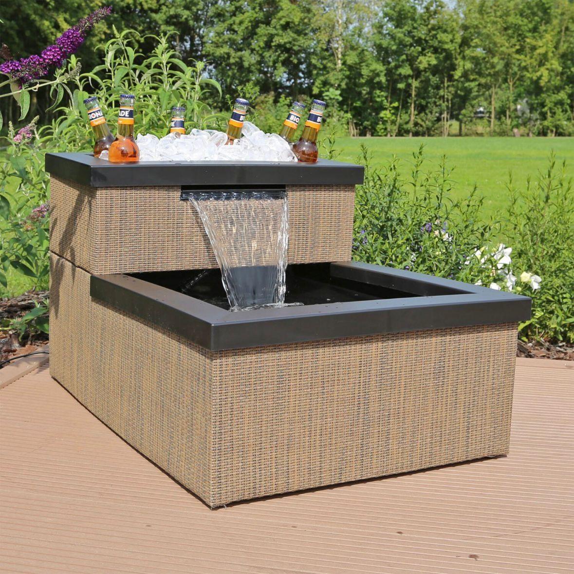 Terrassenteich Miniteich Wasserfall LED Garten Balkon Set