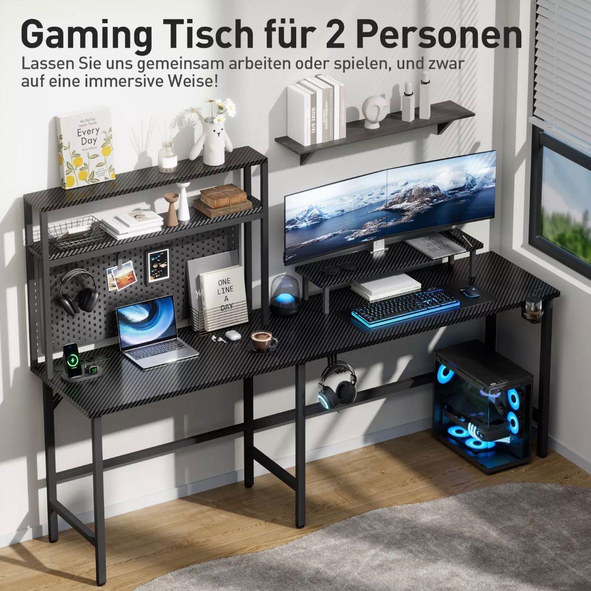 Gaming Schreibtisch L Form LED Steckdose