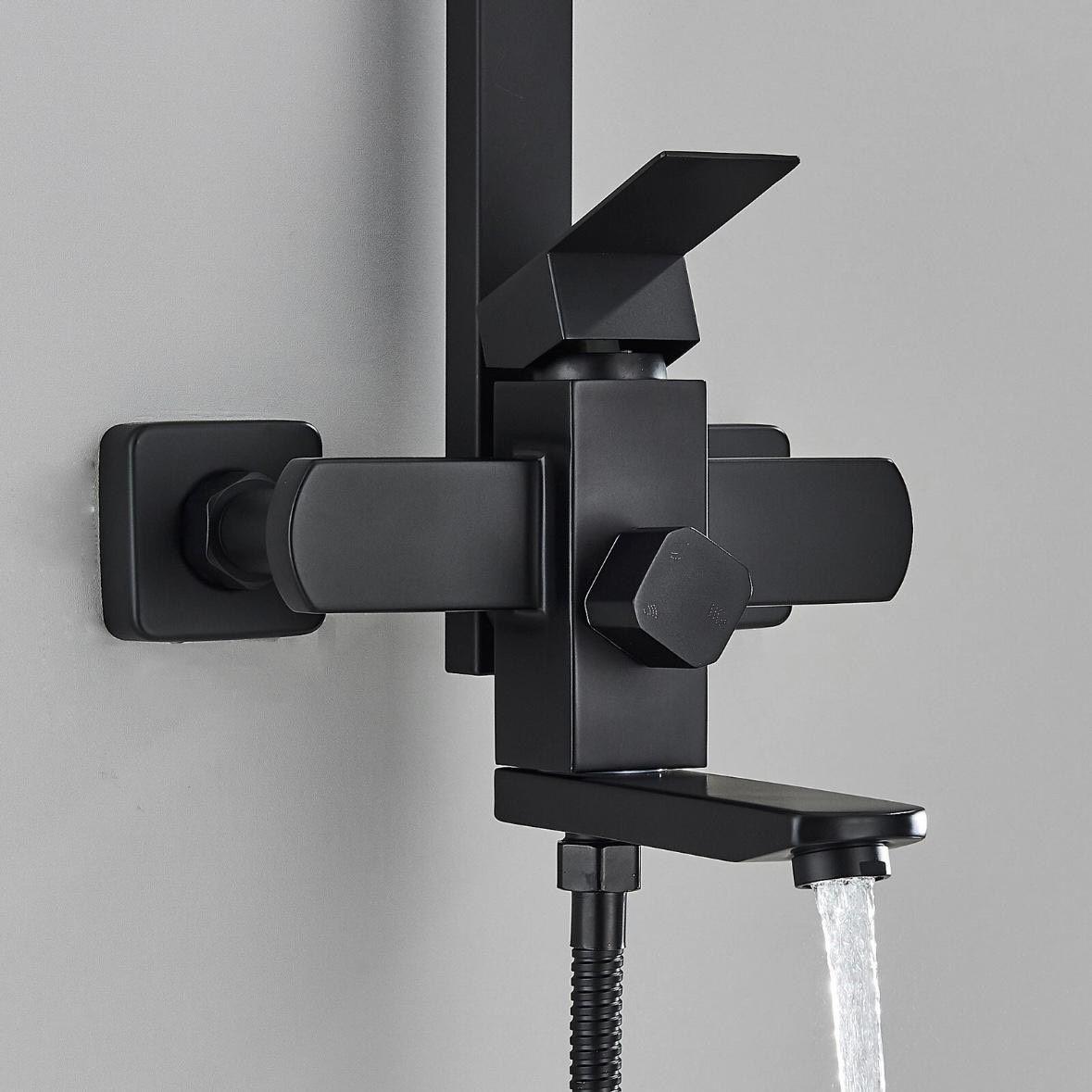 Schwarze Duscharmatur mit Gleitschiene Wandmontage Einhebelmischer