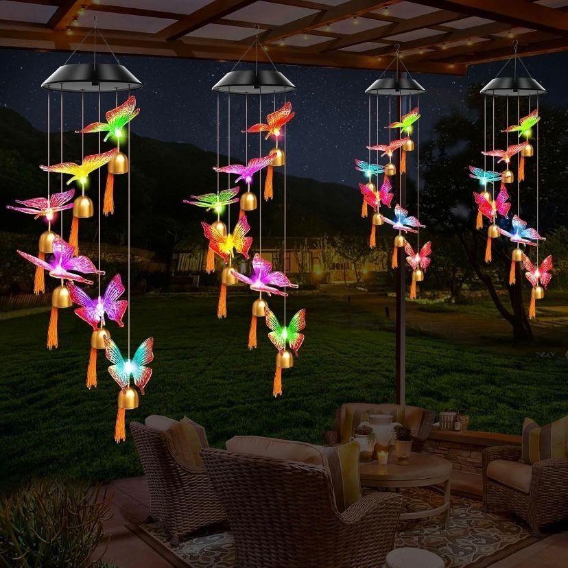 Solar Windspiel Schmetterlinge LED Garten Windspiel mit Glöckchen