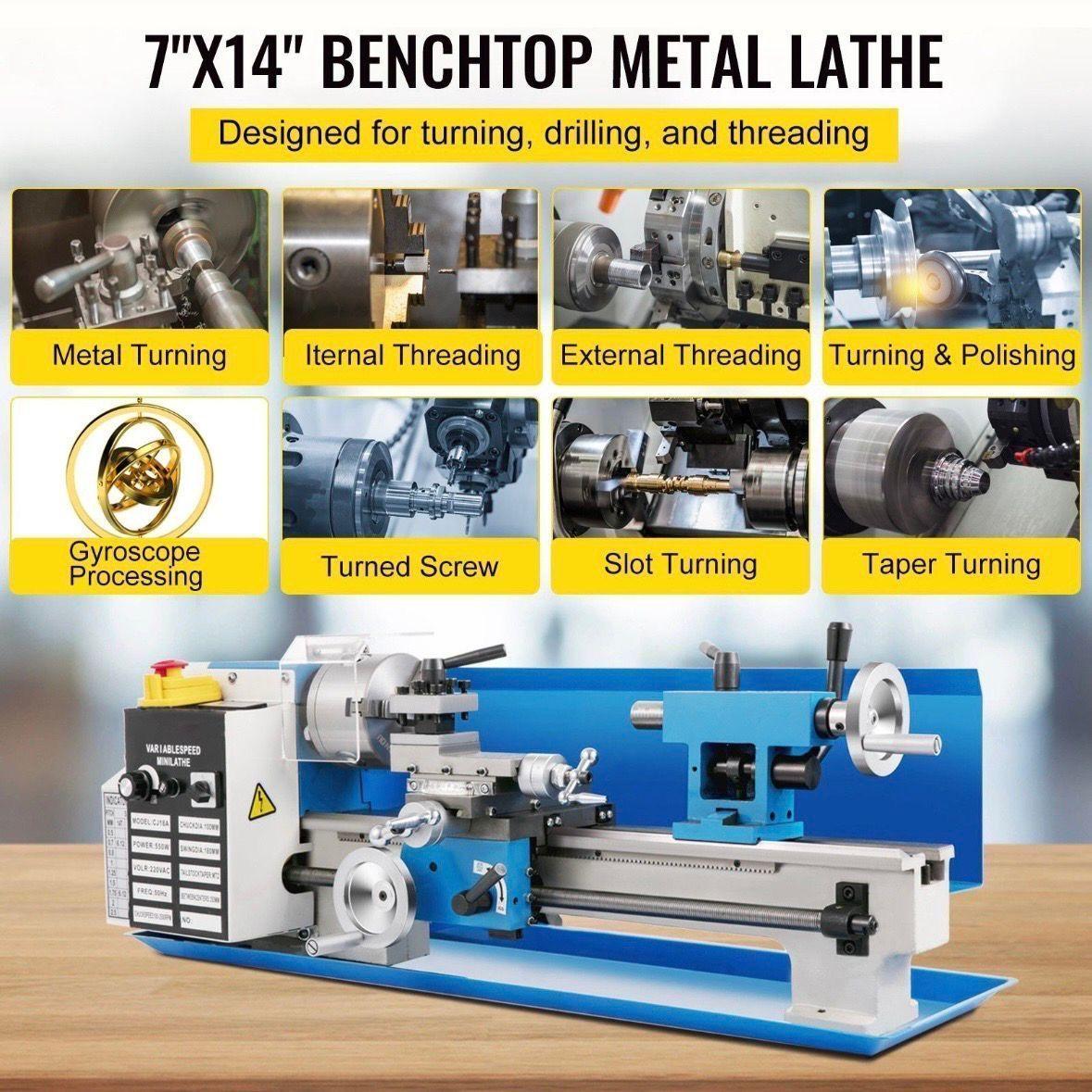 Mini Metalldrehmaschine 550W Tischdrehbank 2500U/min
