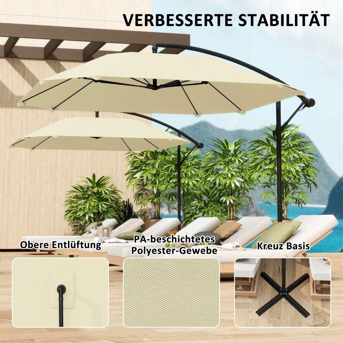 Ampelschirm Sonnenschirm 3m Kurbel 360° Beige