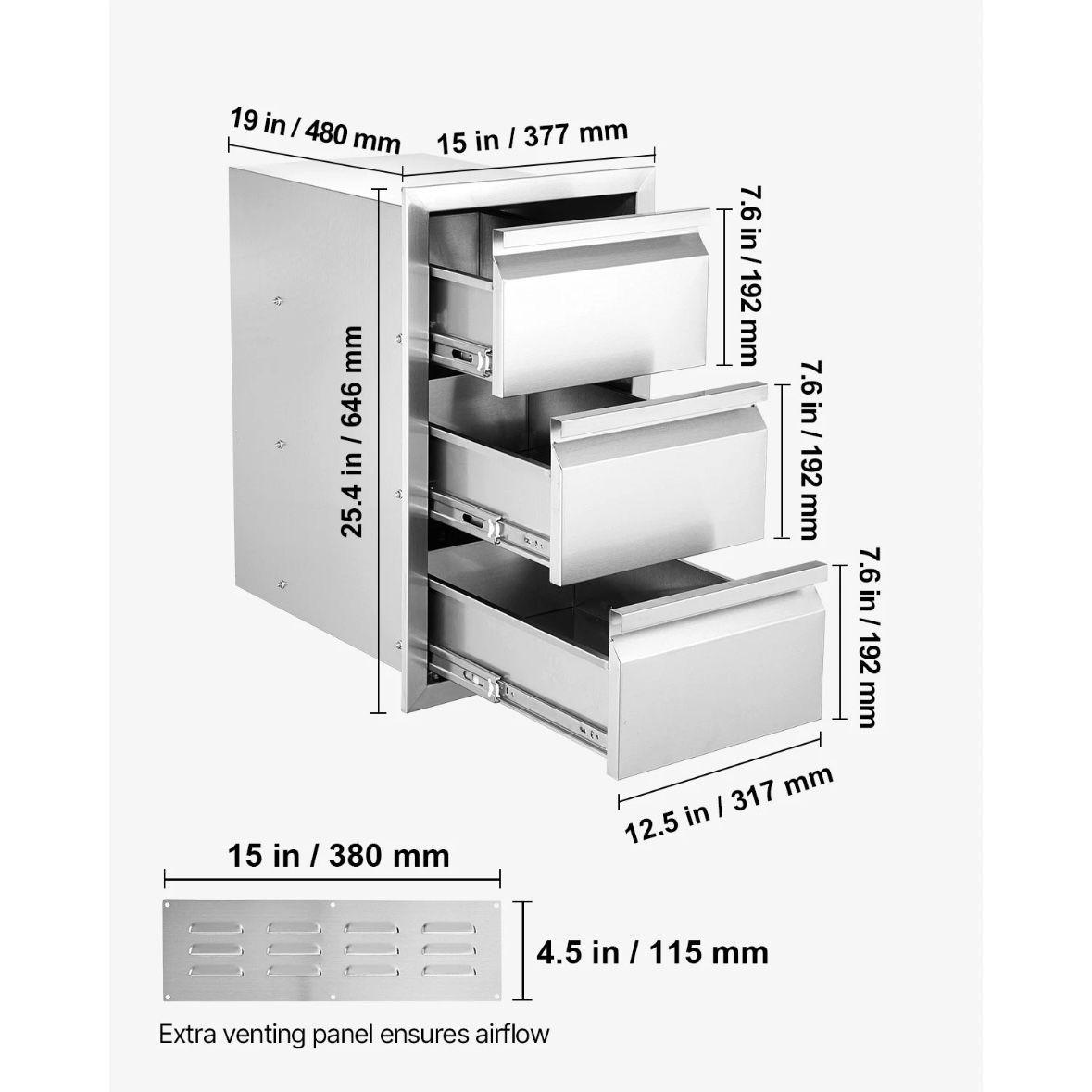 Edelstahl Küchenschublade 3-fach für Outdoor- & Innenküchen