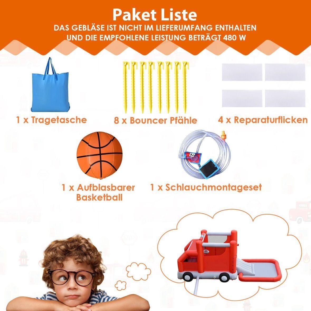 Feuerwehr Hüpfburg mit Rutsche & Wasserbecken Kinder 3–10 Jahre Indoor Outdoor