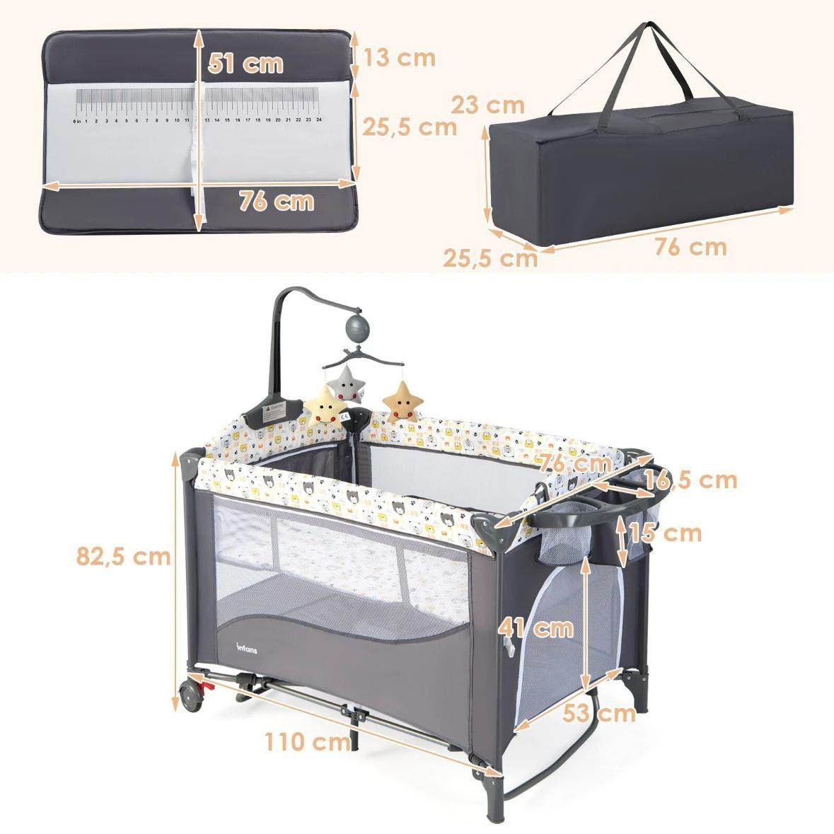 5in1 Babybett mit Wickeltisch & Beistellfunktion