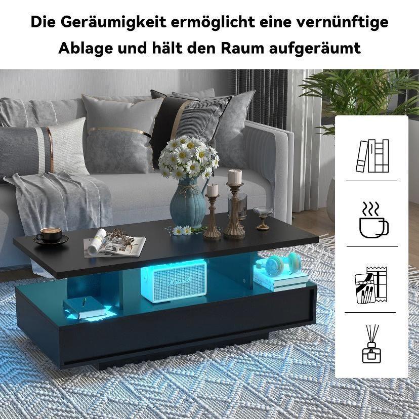 LED Couchtisch Schwarz Wohnzimmertisch mit Schubladen