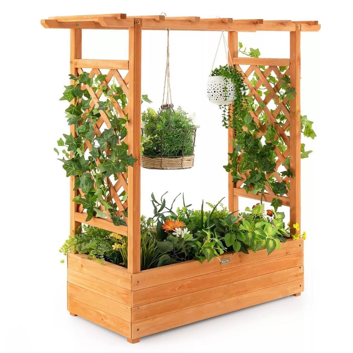 Hochbeet Holz mit Spalier Pflanzkasten Garten Balkon