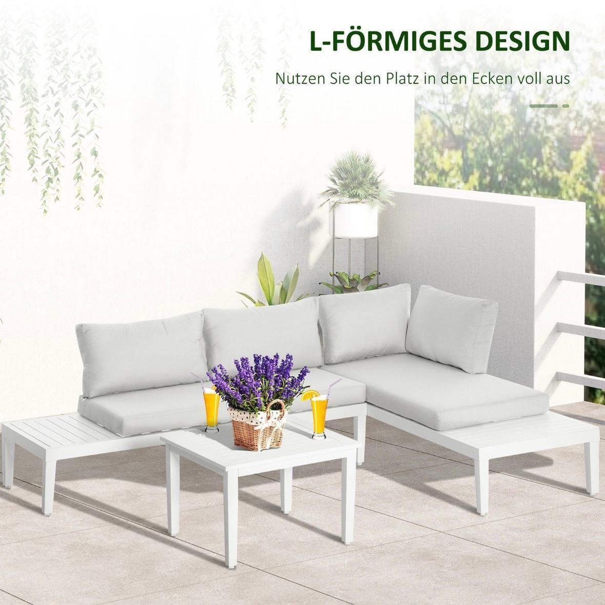 Gartenmöbel Set Aluminium Lounge 3-teilig Cremeweiß