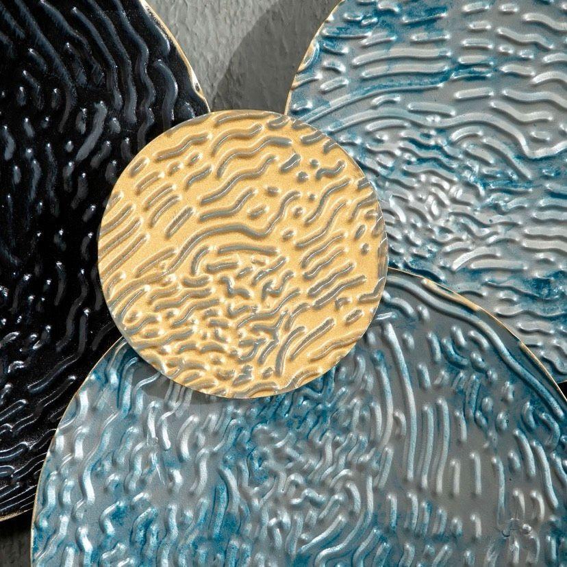 Metall Wandbild Kreise Blau Gold Schwarz 3D Kunst