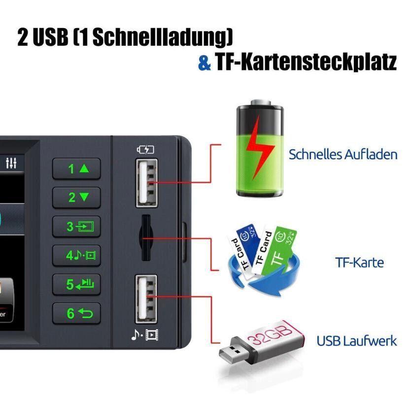 1 DIN Autoradio Bluetooth IPS Display USB AUX Freisprecheinrichtung