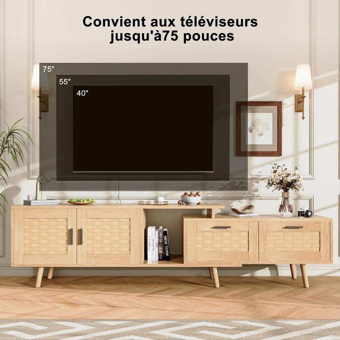 TV-Schrank mit Bambusgeflecht Längenverstellbar 169cm