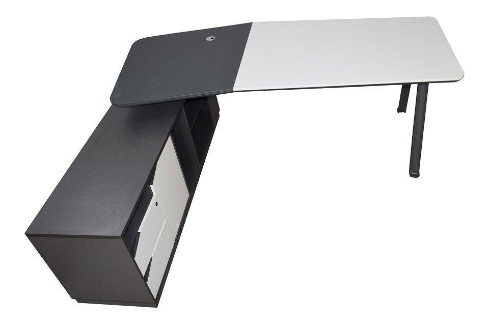 Chef-Schreibtisch 220×180cm Managerschreibtisch Weiß Anthrazit mit Kunstleder
