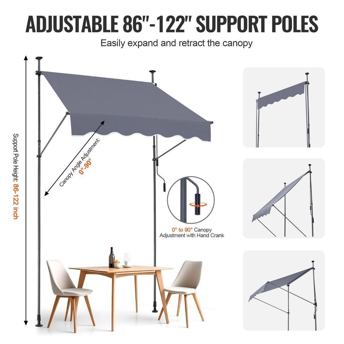 Klemmmarkise Balkon 150×120cm UV80+ Sonnenschutz ohne Bohren