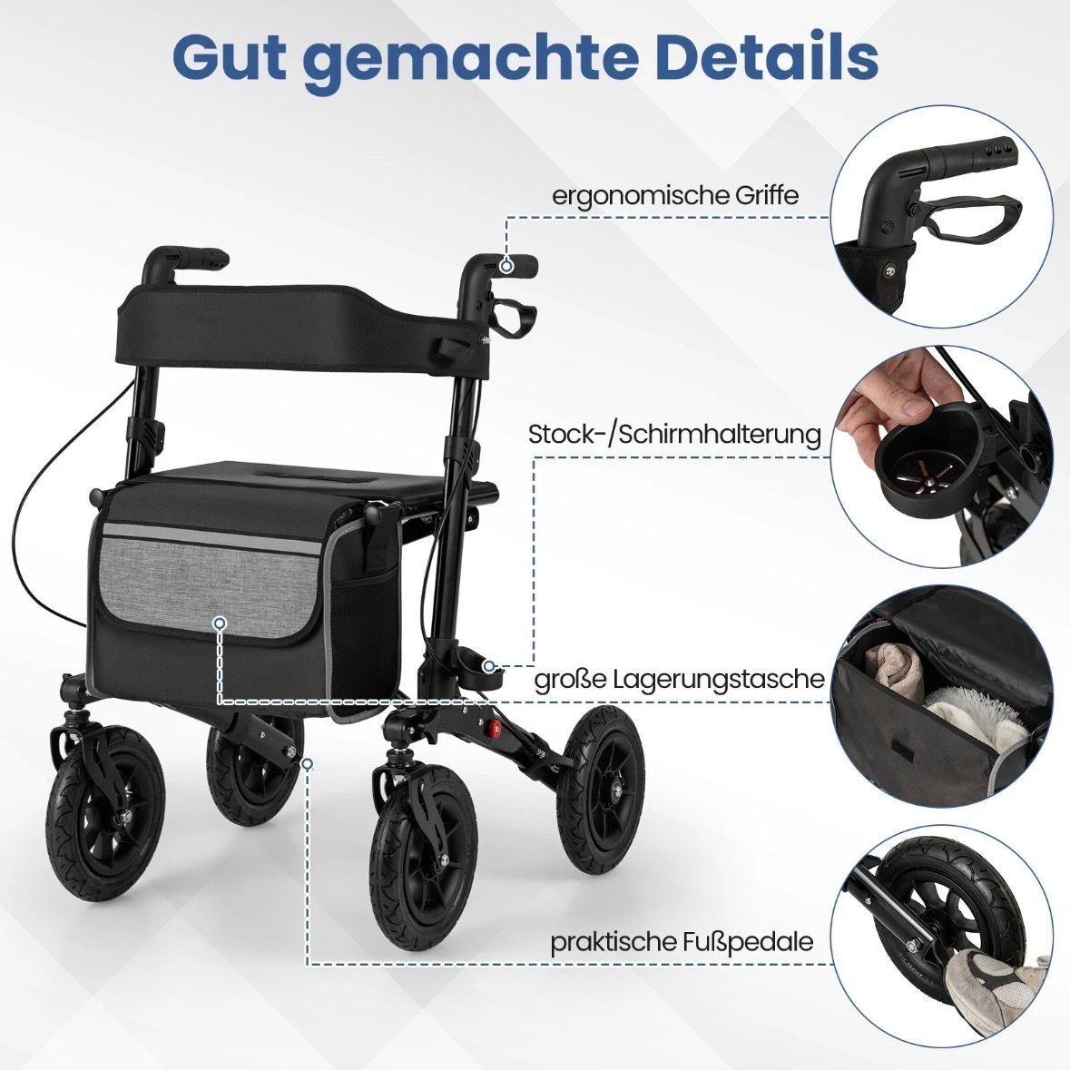 Faltbarer Rollator höhenverstellbar bis 140kg